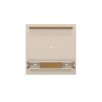 Manhattan Comfort 247BMC12 Camberly 62.36 Floating Entertainment Center with 3 Shelves and Overhead Décor Shelf in Off White and Cinnamon
